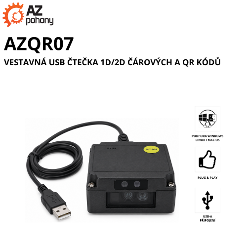 AZQR07 - vestavná USB čtečka 1D/2D čárových a QR kódů